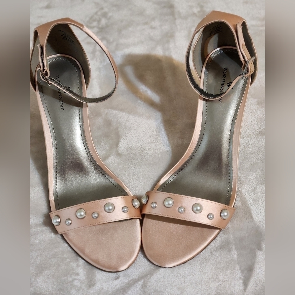 Satin pink embellished heels